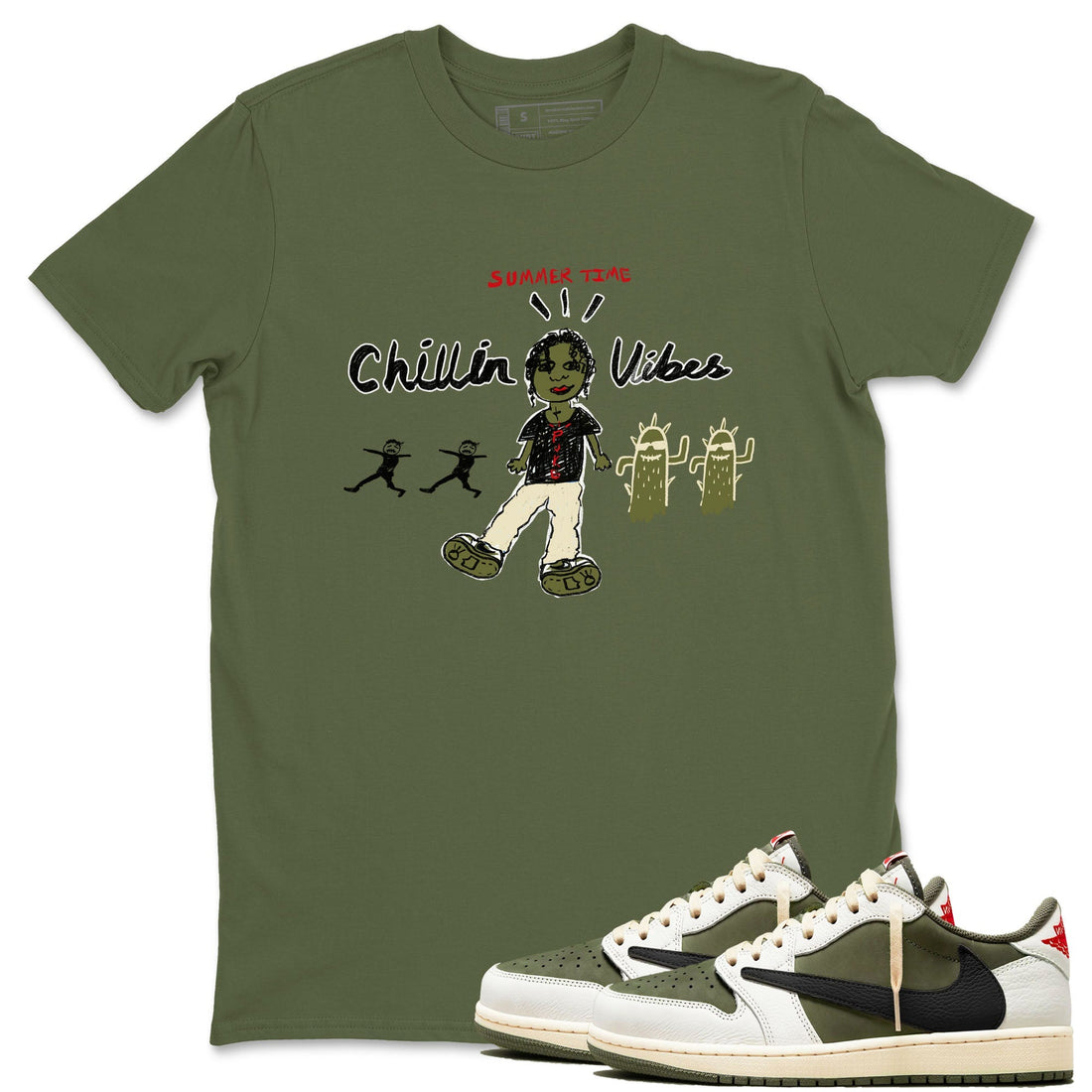 Chillin Vibes Sneaker Tees - Air Jordan 1 Travis Scott Medium Olive
