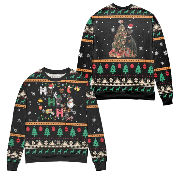 Christmas Celebration with Doberman Ugly Christmas Sweater ? Black ? Usalast