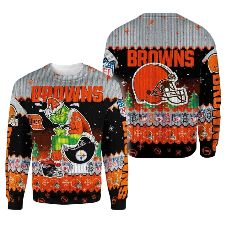 Christmas Cleveland Browns Grinch In Toilet Christmas Knitting Pattern Sweater 3D T Shirt Hoodie Sweater 3D Hoodie Sweater Tshirt ? Usalast
