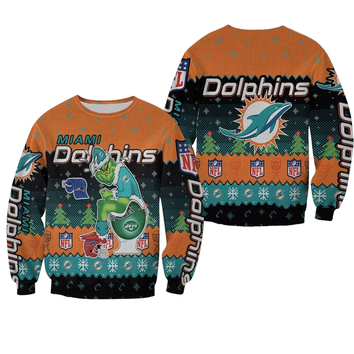 Christmas Dolphins Grinch In Toilet Christmas Knitting Pattern Sweater 3D Jersey Sweater ? Usalast