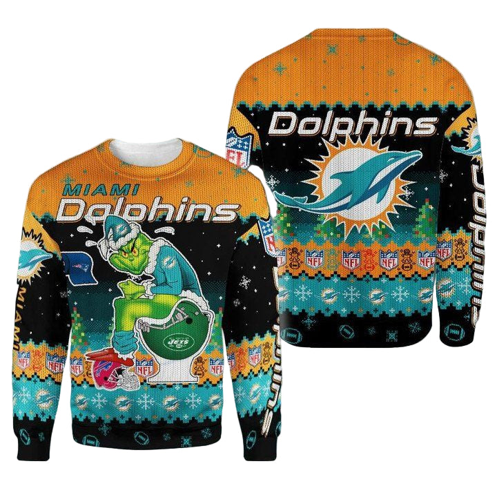 Christmas Miami Dolphins Grinch In Toilet Christmas Knitting Pattern Sweater 3D T Shirt Hoodie Sweater 3D Hoodie Sweater Tshirt ? Usalast