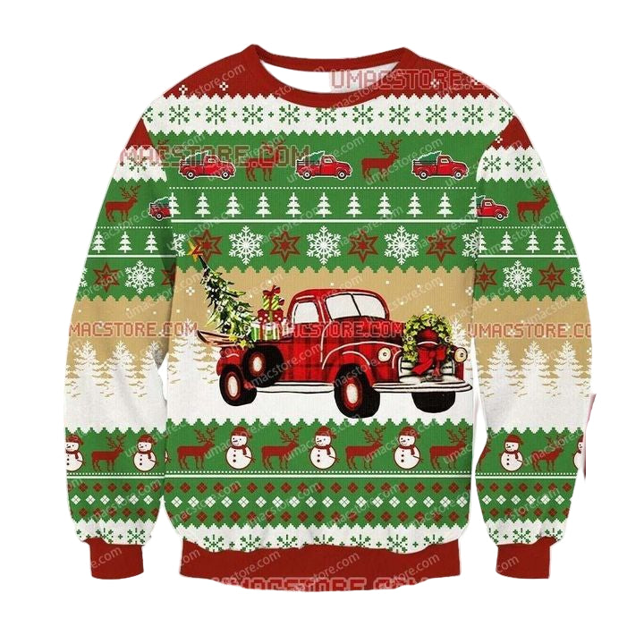 Christmas Red Truck Print Ugly Unisex 3D Sweater ? Usalast