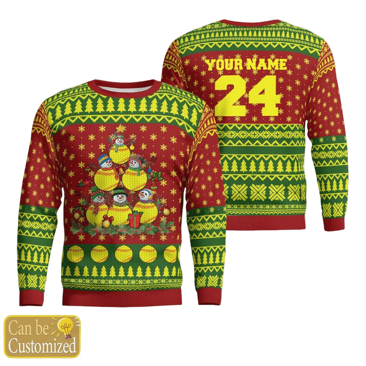Christmas Tree With Softball Snowman 3D Ugly Sweater ? Usalast