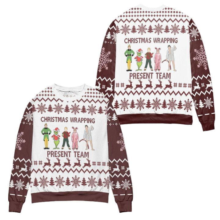 Christmas Wrapping Presents Team Grinch Friends Reindeer Snowflake Ugly Christmas Sweater ? Usalast
