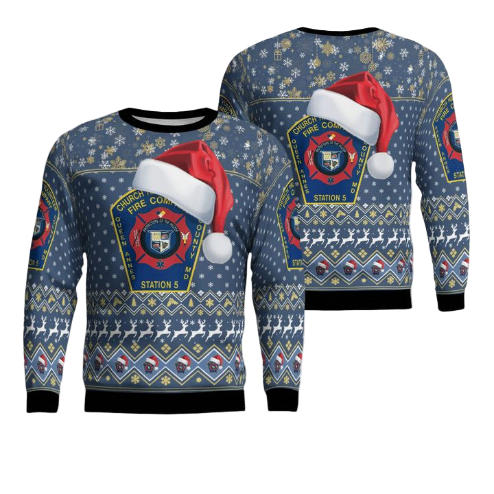 Church Hill Volunteer Fire Company Queen Annes County Maryland Christmas AOP Sweater ? GK41 ? Usalast