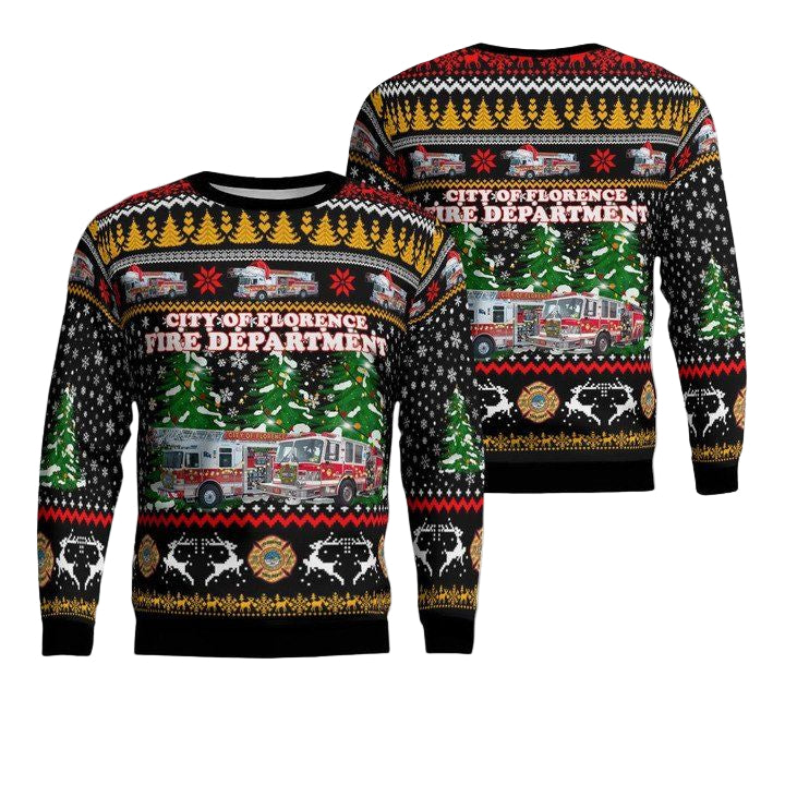 City of Florence Fire Department Florence South Carolina Christmas AOP Sweater ? B571 ? Usalast