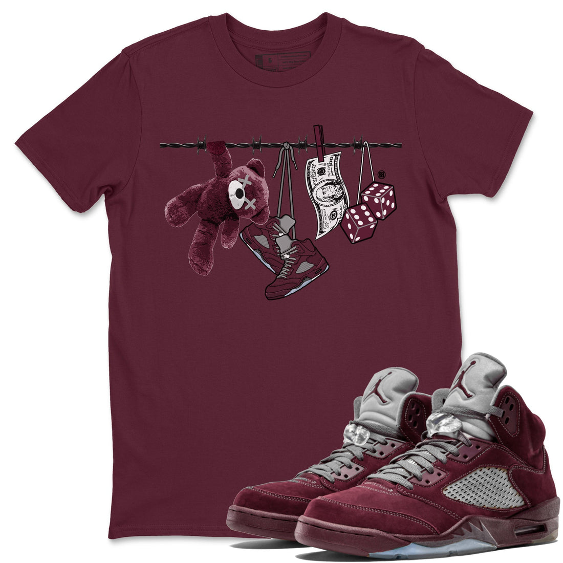 Clothesline Unisex Tops - Air Jordan 5 Burgundy