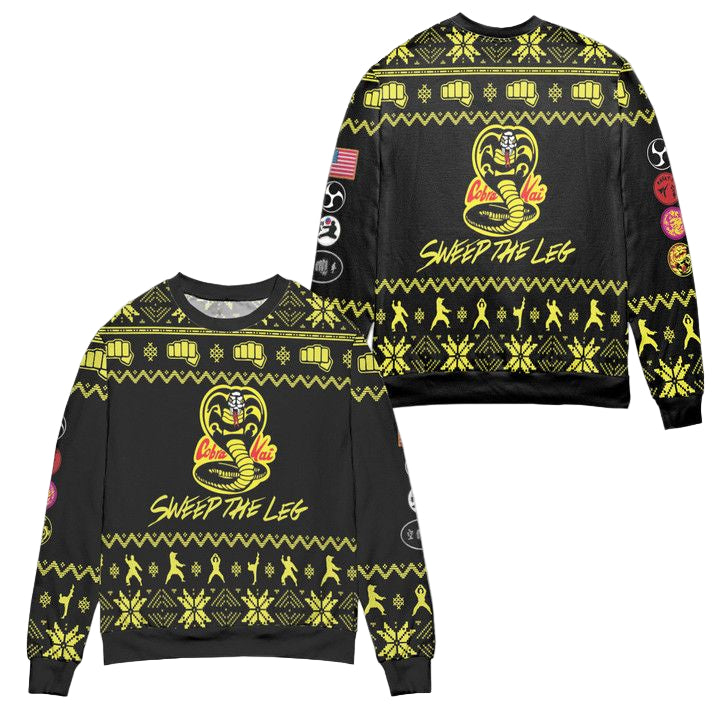 Cobra Kai Sweep The Leg Christmas Pattern Ugly Christmas Sweater ? Usalast