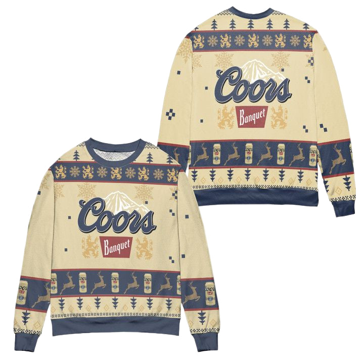 Coors Banquet Snowflake Christmas Pattern Ugly Christmas Sweater ? Beige ? Usalast