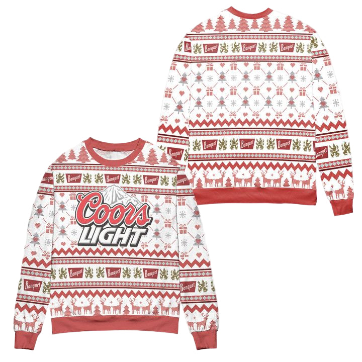 Coors Light Banquet Christmas Pattern Ugly Christmas Sweater ? Pink ? Usalast