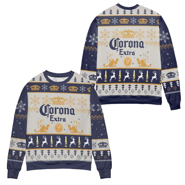 Corona Extra Snowflake Reindeer Pattern Ugly Christmas Sweater ? Usalast