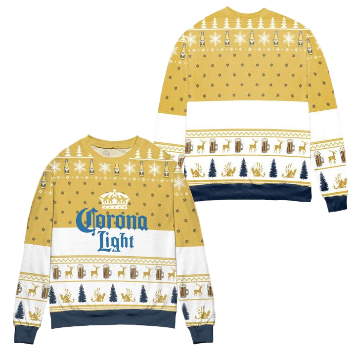 Corona Light Beer Snowflake Pattern Ugly Christmas Sweater ? White Yellow ? Usalast