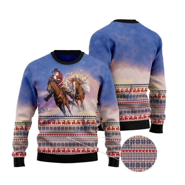 Cowboy Santa Claus Unisex 3D Ugly Christmas Sweater ? Usalast