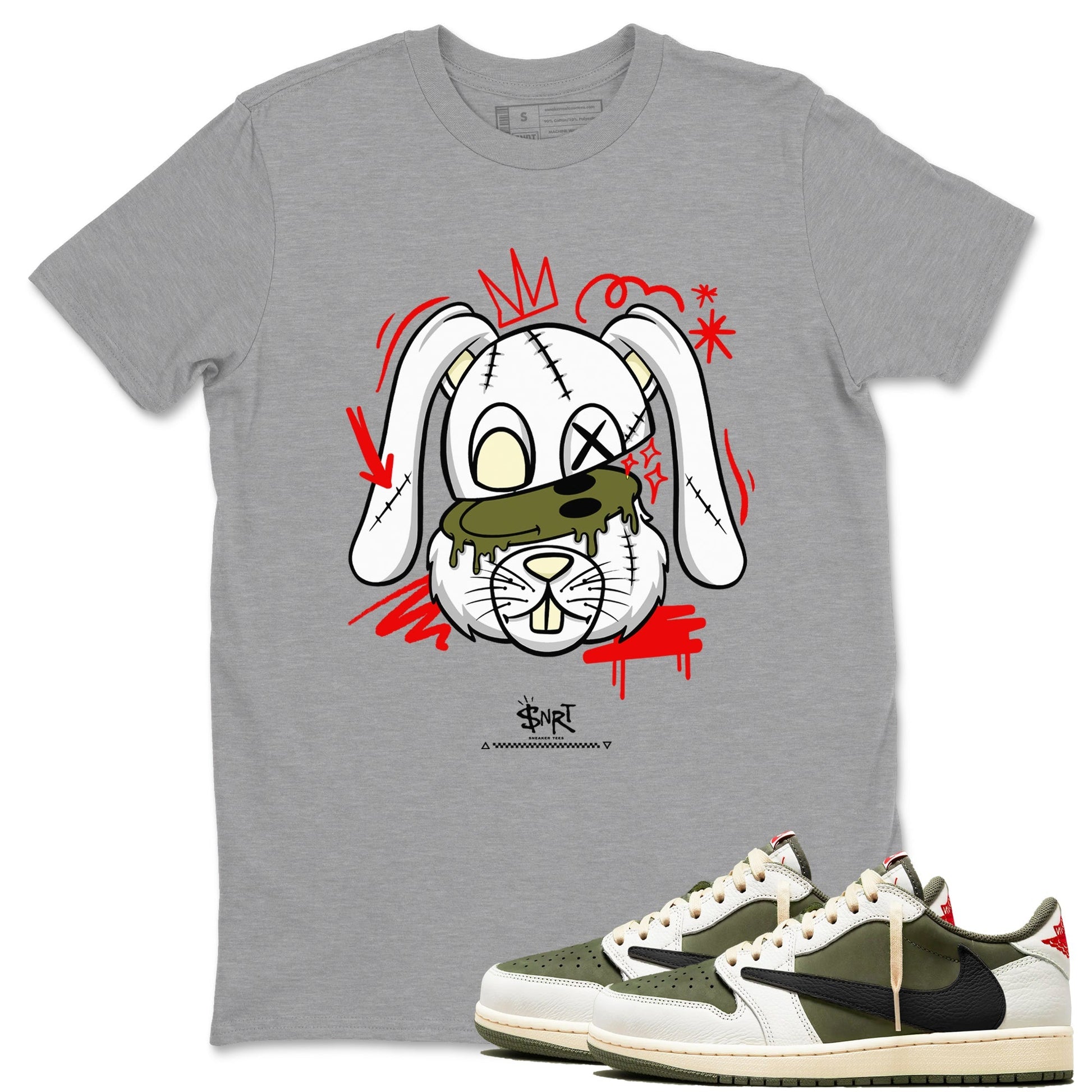 Crazy Bunny Sneaker Tees - Air Jordan 1 Travis Scott Medium Olive