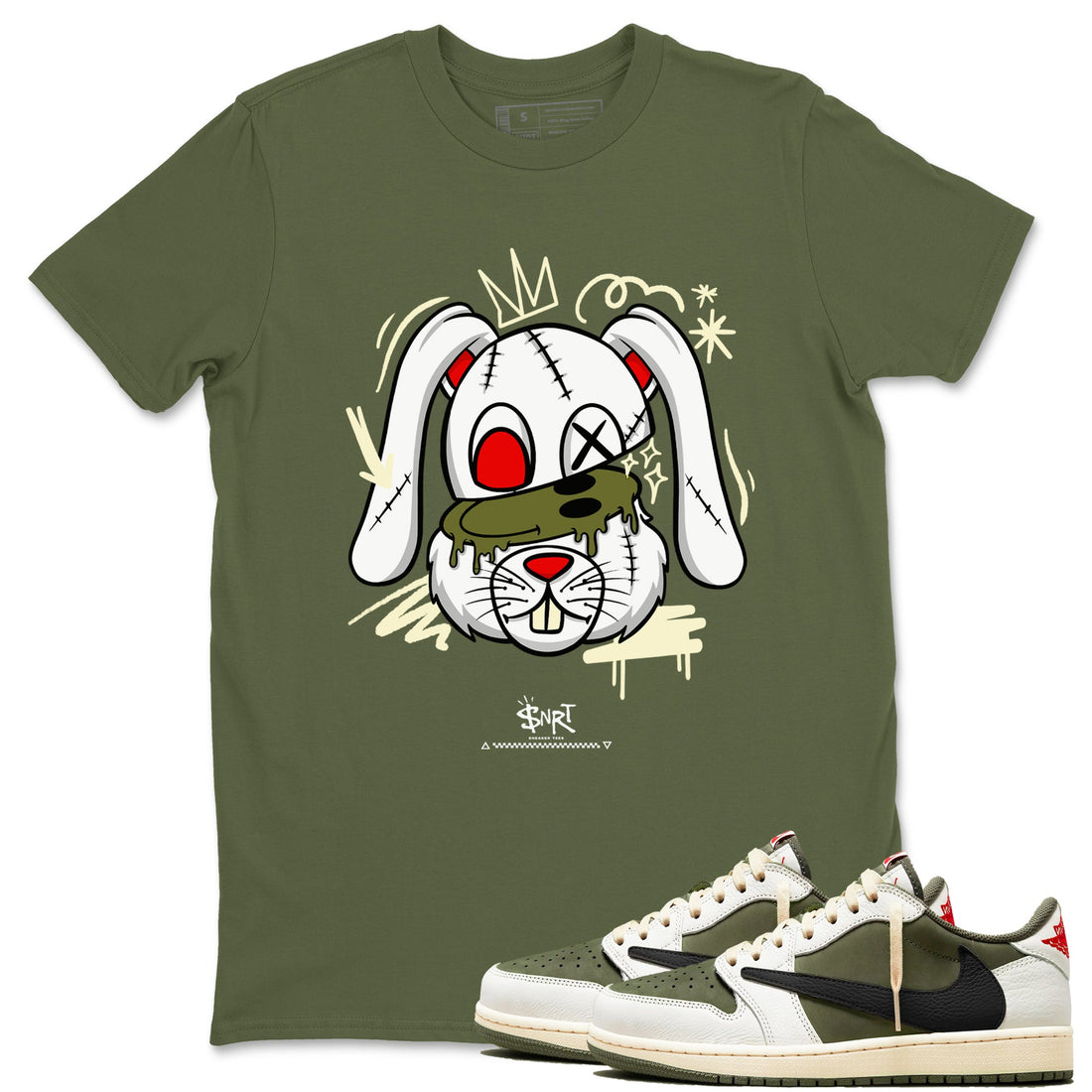 Crazy Bunny Sneaker Tees - Air Jordan 1 Travis Scott Medium Olive
