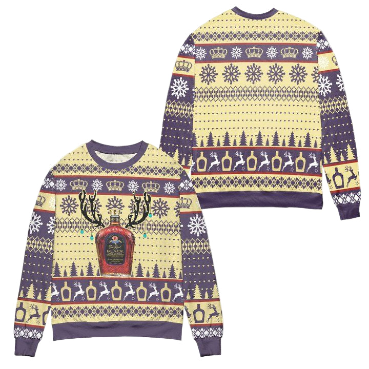 Crown Royal Black Reindeer Snowflake Pattern Ugly Christmas Sweater ? Usalast