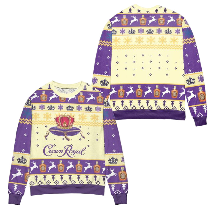 Crown Royal Logo Snowflakes Ugly Christmas Sweater ? Purple Beige ? Usalast