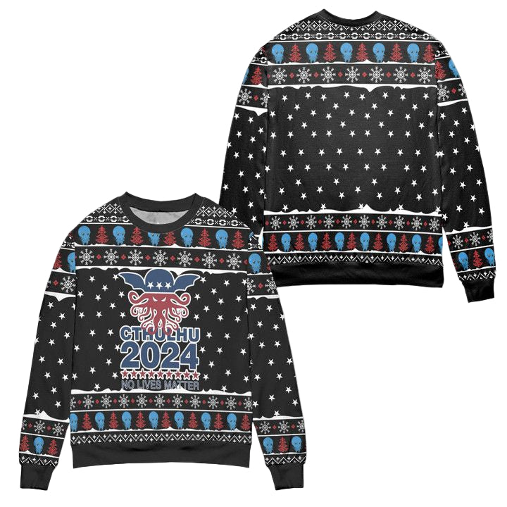 Cthulhu 2024 No Lives Matter Star Pattern Ugly Christmas Sweater ? Black ? Usalast