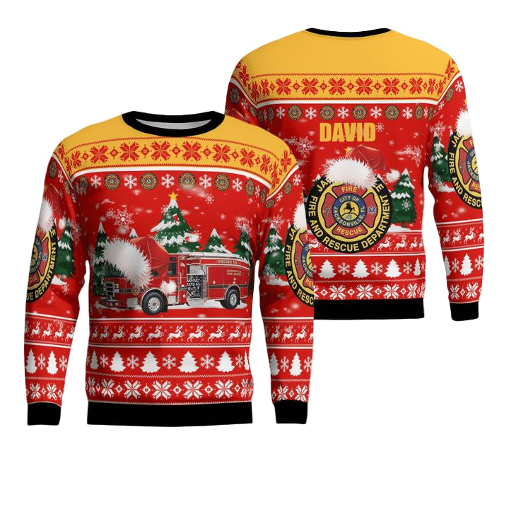Custom Name Florida Jacksonville Fire and Rescue Department Christmas Sweater 3D ? Usalast