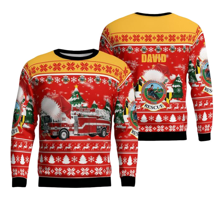 Custom Name Frederick County MD Fire Rescue Christmas Sweater 3D ? Usalast