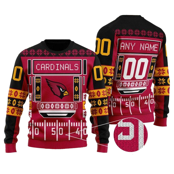 Custom Name Number Nfl Arizona Cardinals Playing Field Ugly Christmas Sweater ? Usalast