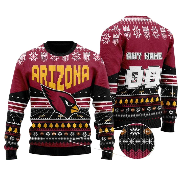 Custom Name Number Nfl Arizona Cardinals Rugby Stadium Ugly Christmas Sweater ? Usalast