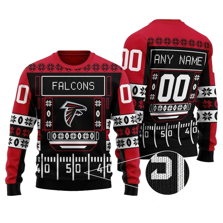 Custom Name Number Nfl Atlanta Falcons Playing Field Ugly Christmas Sweater ? Usalast