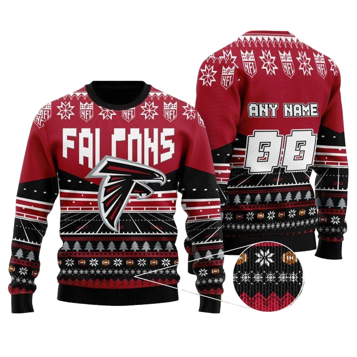 Custom Name Number Nfl Atlanta Falcons Rugby Stadium Ugly Christmas Sweater ? Usalast