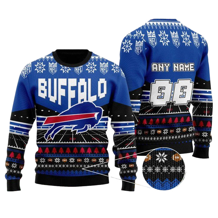 Custom Name Number Nfl Buffalo Bills Rugby Stadium Ugly Christmas Sweater ? Usalast