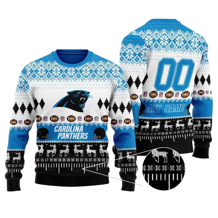 Custom Name Number Nfl Carolina Panthers Playing Field Ugly Christmas Sweater ? Usalast