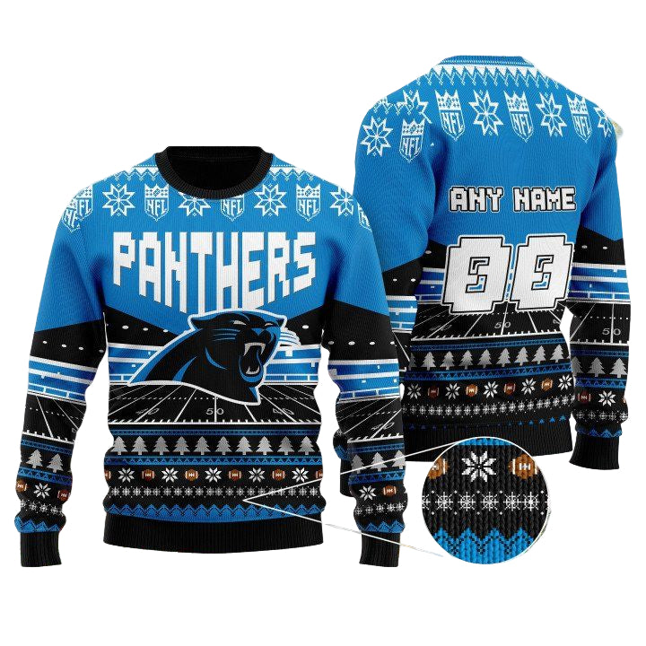 Custom Name Number Nfl Carolina Panthers Rugby Stadium Ugly Christmas Sweater ? Usalast