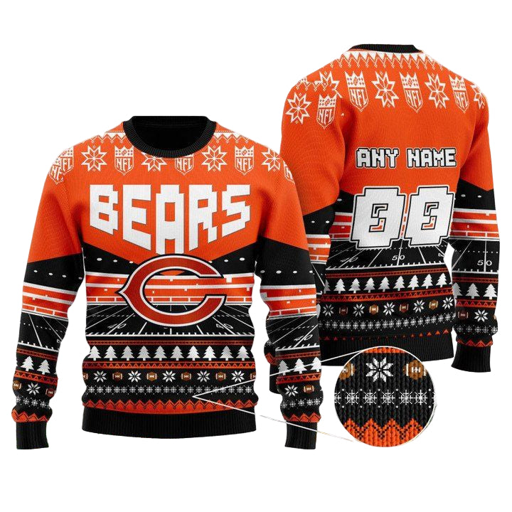 Custom Name Number Nfl Chicago Bears Rugby Stadium Ugly Christmas Sweater ? Usalast