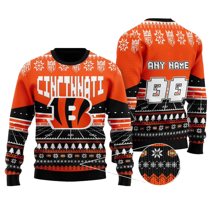 Custom Name Number Nfl Cincinnati Bengals Rugby Stadium Ugly Christmas Sweater ? Usalast