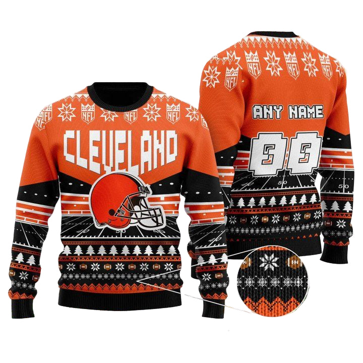 Custom Name Number Nfl Cleveland Browns Rugby Stadium Ugly Christmas Sweater ? Usalast