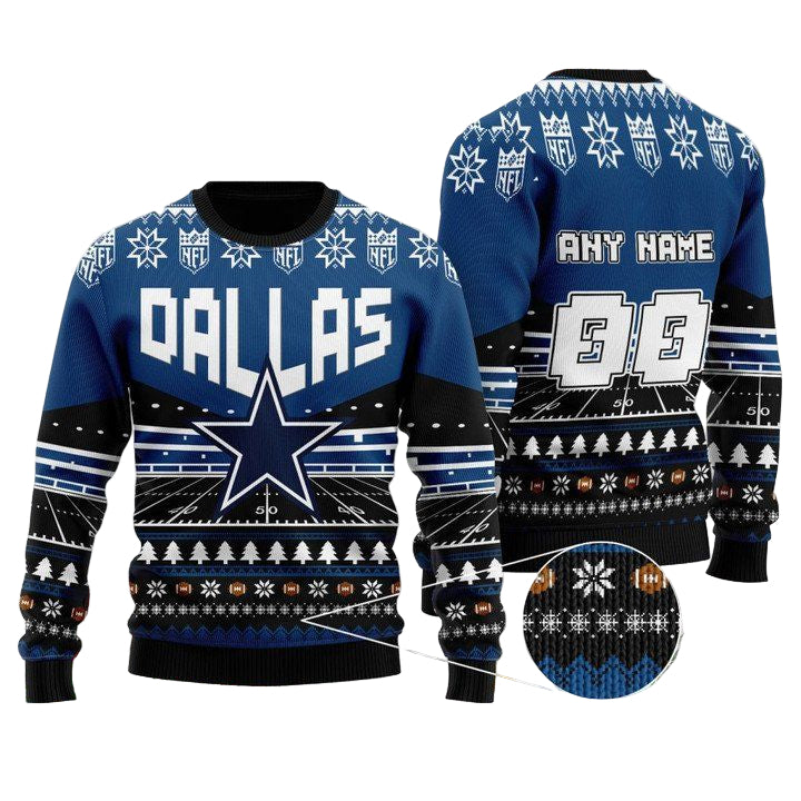 Custom Name Number Nfl Dallas Cowboysls Rugby Stadium Ugly Christmas Sweater ? Usalast