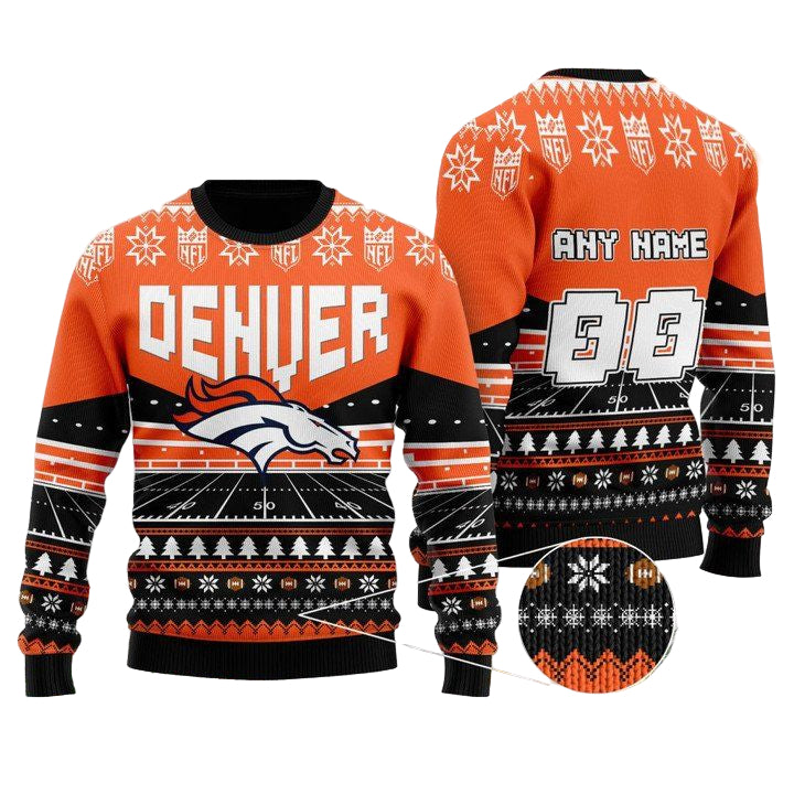 Custom Name Number Nfl Denver Broncos Rugby Stadium Ugly Christmas Sweater ? Usalast
