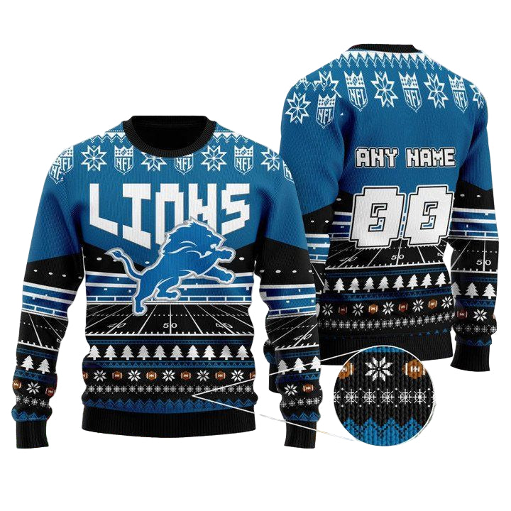 Custom Name Number Nfl Detroit Lions Rugby Stadium Ugly Christmas Sweater ? Usalast