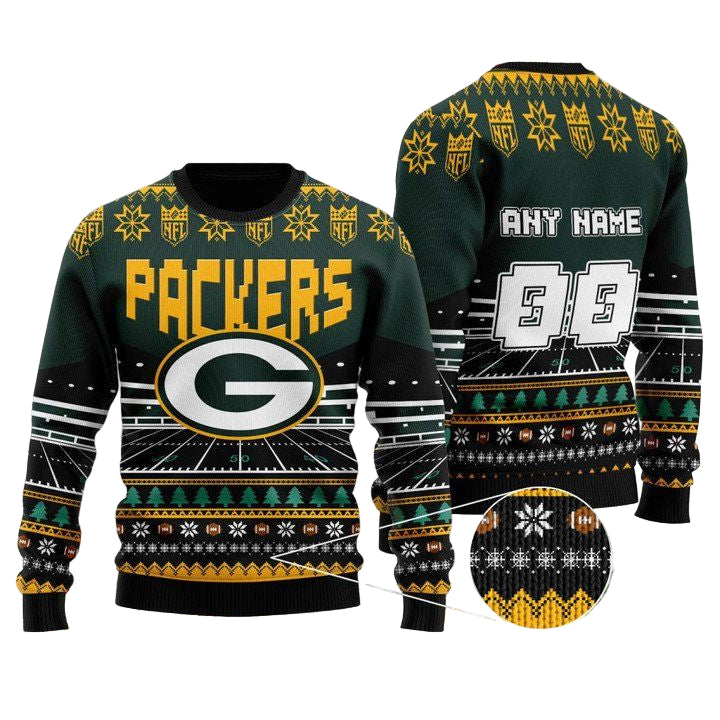 Custom Name Number Nfl Green Bay Packers Rugby Stadium Ugly Christmas Sweater ? Usalast