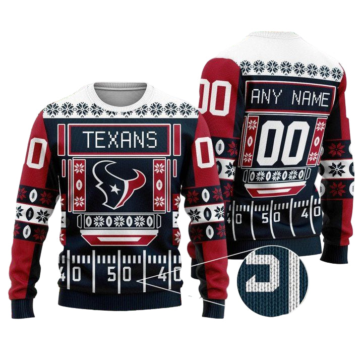 Custom Name Number Nfl Houston Texans Playing Field Ugly Christmas Sweater ? Usalast