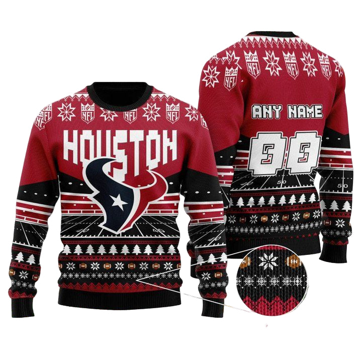 Custom Name Number Nfl Houston Texans Rugby Stadium Ugly Christmas Sweater ? Usalast