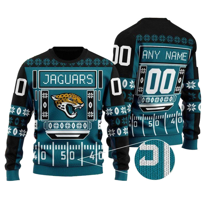 Custom Name Number Nfl Jacksonville Jaguars Playing Field Ugly Christmas Sweater ? Usalast