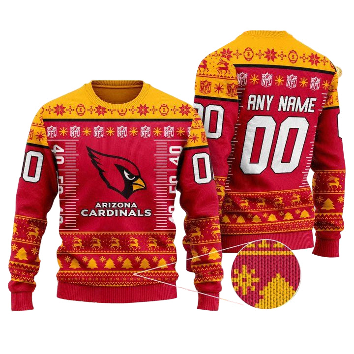 Custom Name Number Nfl Logo Arizona Cardinals Ugly Christmas Sweater ? Usalast