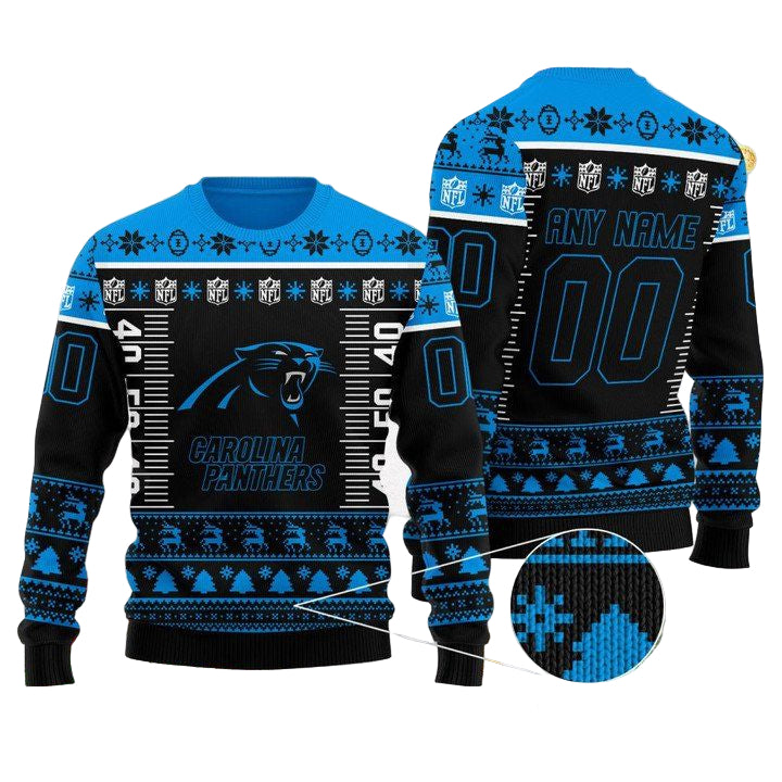 Custom Name Number Nfl Logo Carolina Panthers Ugly Christmas Sweater ? Usalast