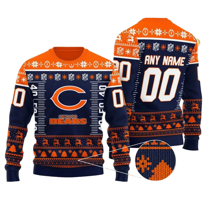 Custom Name Number Nfl Logo Chicago Bears Ugly Christmas Sweater ? Usalast