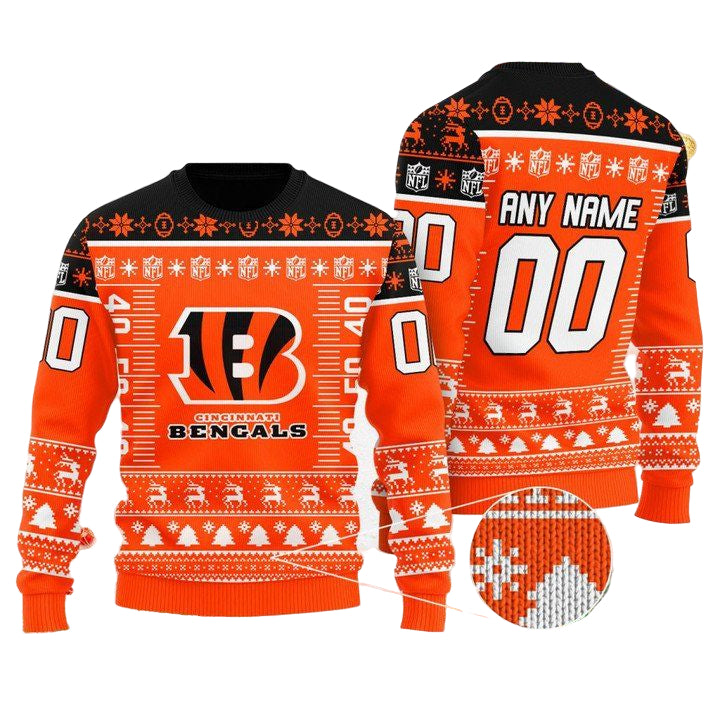 Custom Name Number Nfl Logo Cincinnati Bengals Ugly Christmas Sweater ? Usalast