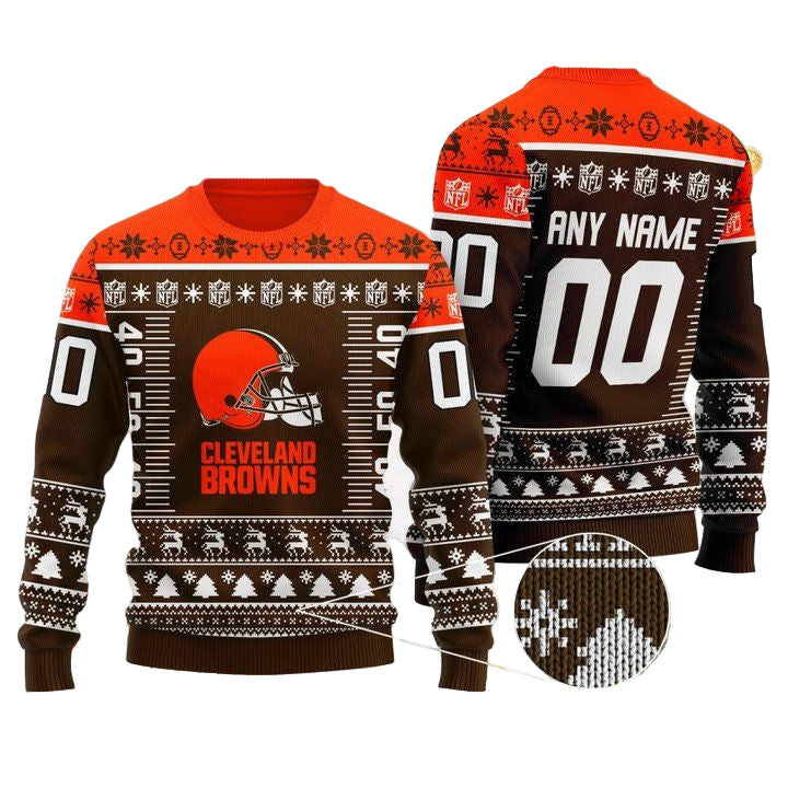 Custom Name Number Nfl Logo Cleveland Browns Ugly Christmas Sweater ? Usalast