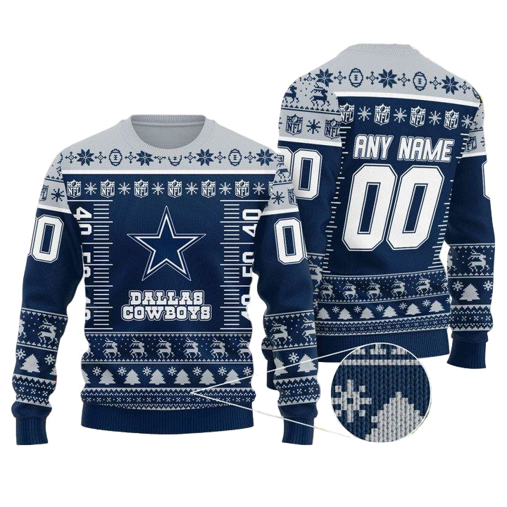 Custom Name Number Nfl Logo Dallas Cowboysls Ugly Christmas Sweater ? Usalast