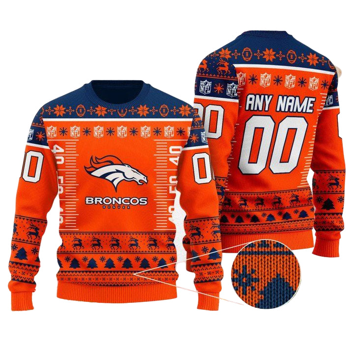 Custom Name Number Nfl Logo Denver Broncos Ugly Christmas Sweater ? Usalast