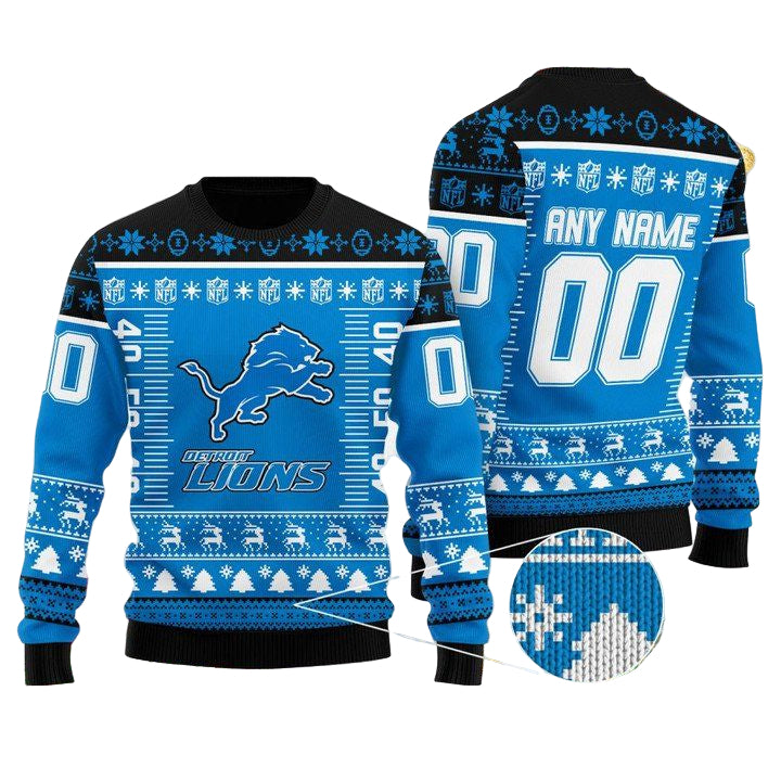 Custom Name Number Nfl Logo Detroit Lions Ugly Christmas Sweater ? Usalast