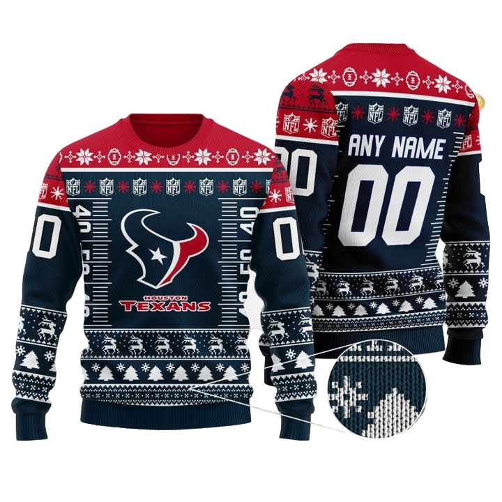 Custom Name Number Nfl Logo Houston Texans Ugly Christmas Sweater ? Usalast